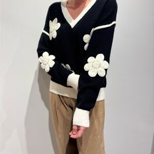 Black and White Floral Women's Sweater